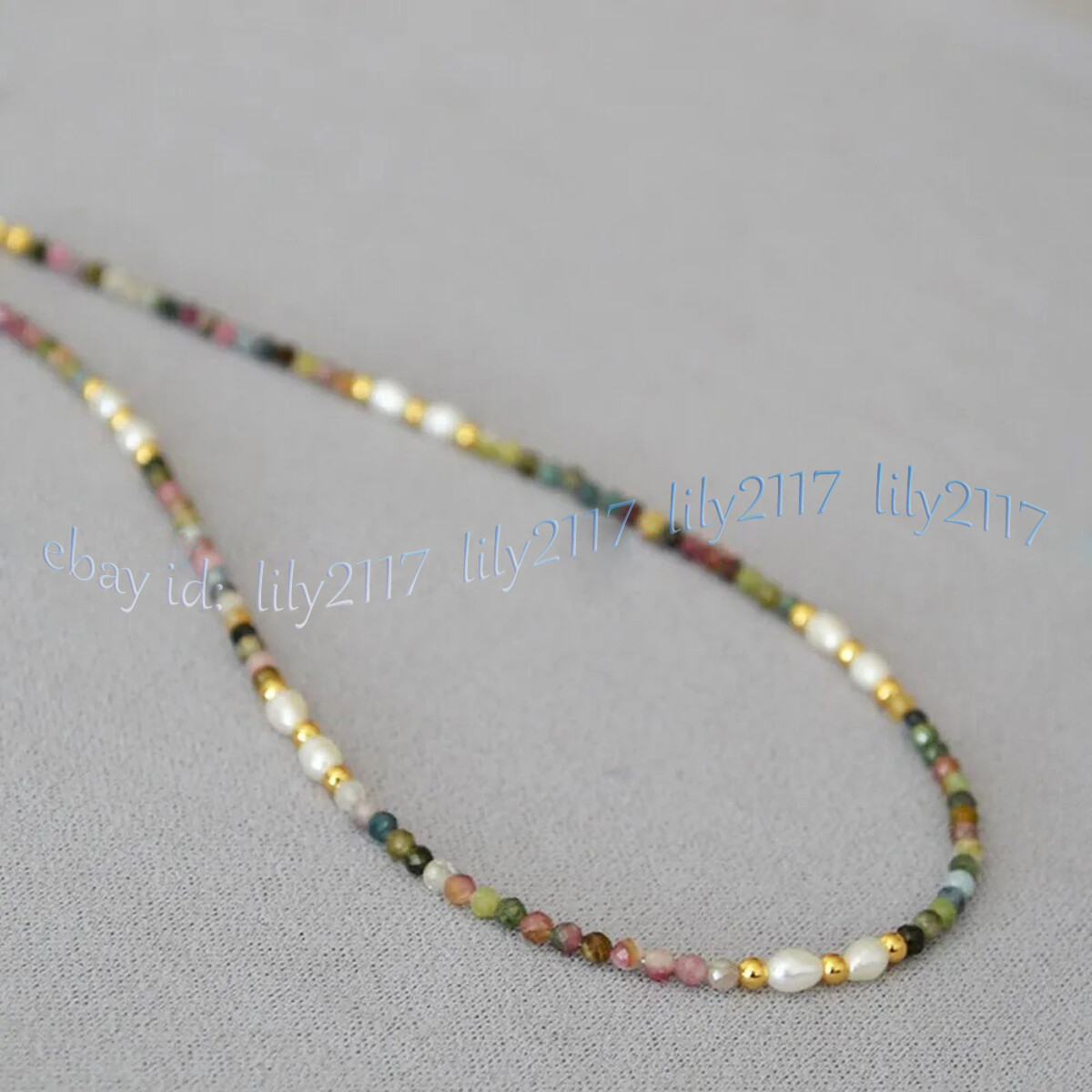 3mm Faceted Multicolor Tourmaline Round Gems Beads Natural White Pearl Necklace
