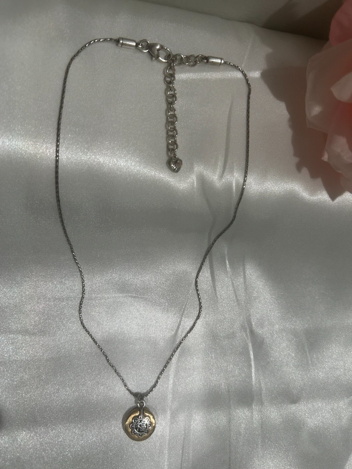 Brighton NWT Chinese Happiness Pendant Necklace Silver Hammered Gold 18 In. #26