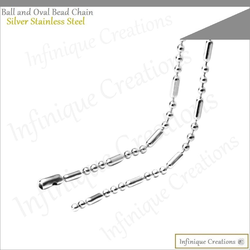 Stainless Steel Silver Ball And Oval Bead Chain Bracelet Necklace 1mm-3mm 7-38″