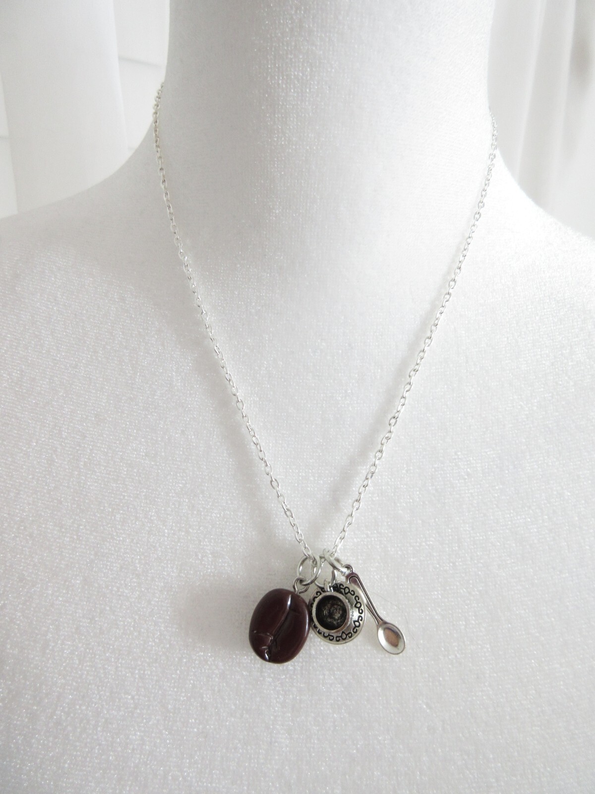 Coffee Lover Necklace Silver Chain Java Bean Cup Spoon Dainty Pendant Charms New