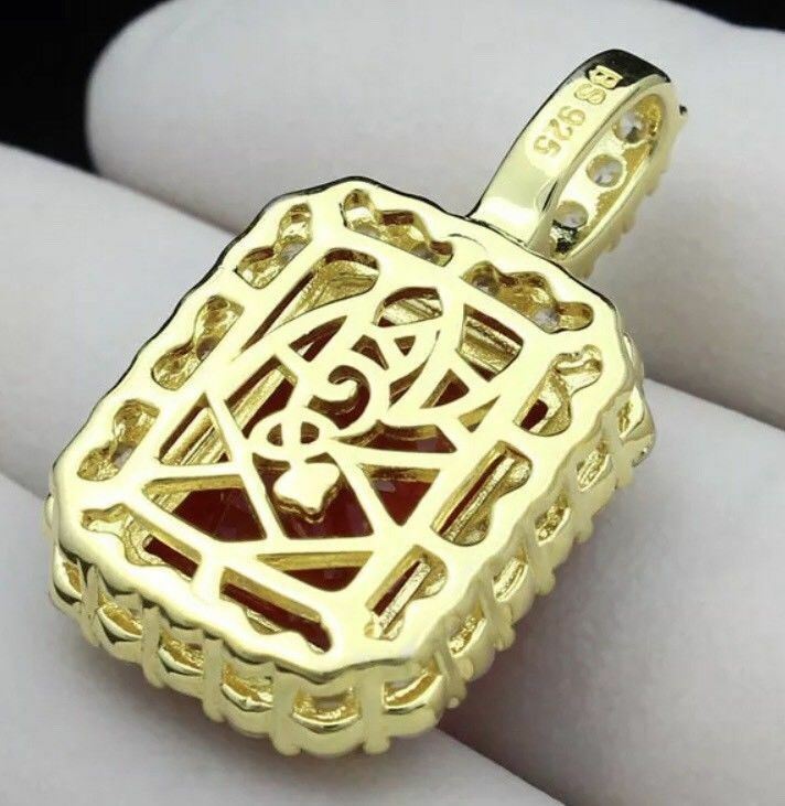 14k Gold Plated Solid 925 Silver Simulated Diamond Ruby Piece Pendant Gemstone