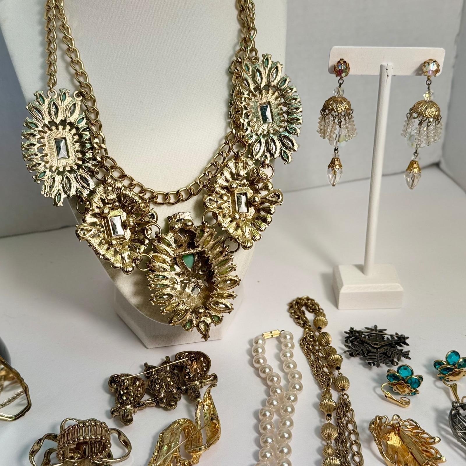 Chunky Statement Necklace Brooch Earrings Ring Jewelry Lot Costume