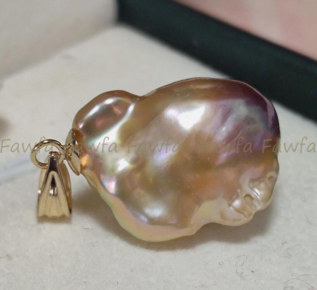 Huge 15-25mm Real Natural Multicolor South Sea Baroque Pearl Pendant 14K Gold
