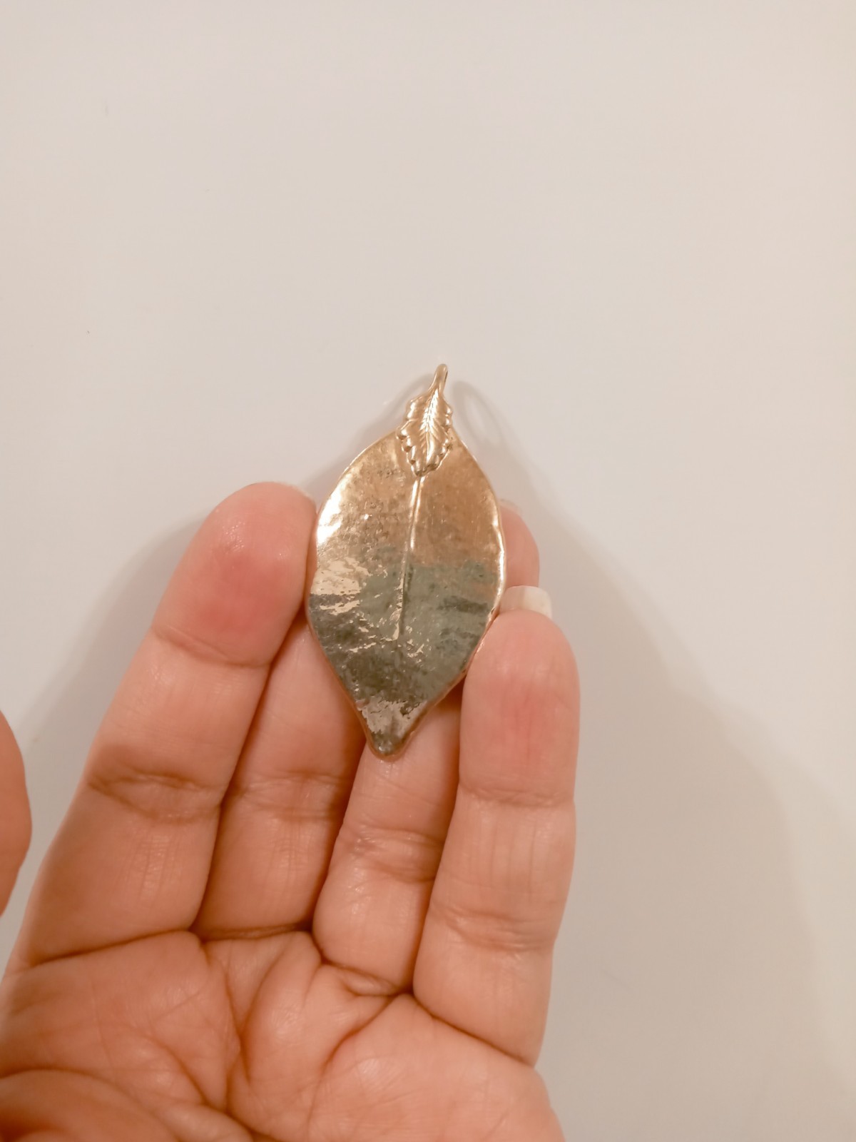 Vintage 80s 24k Gold Hand Dipped Leaf Pendant