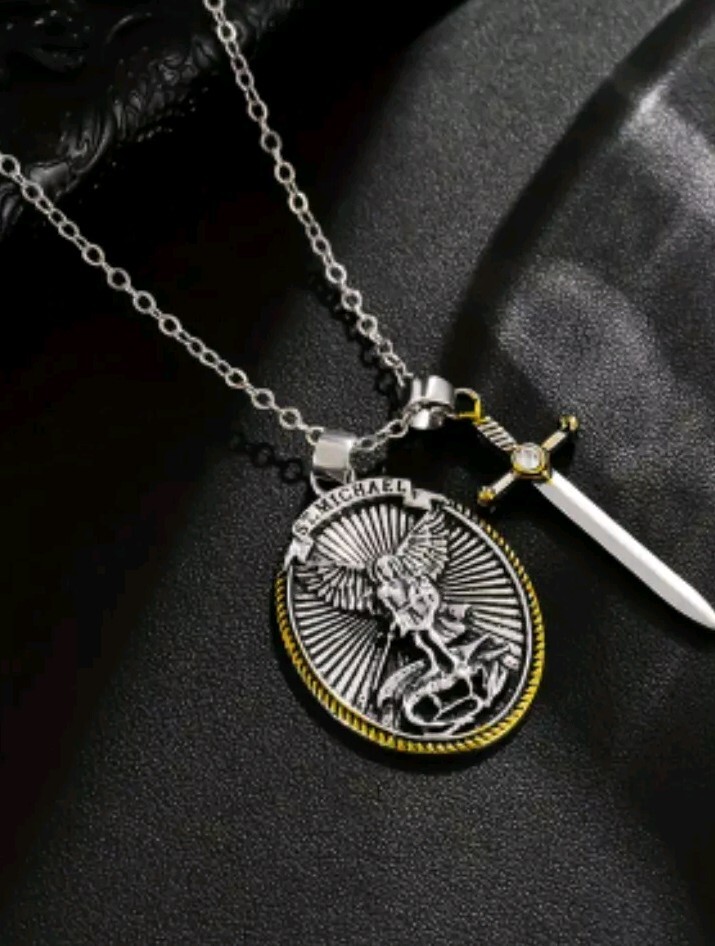 Cadena Acero Inoxidable Medalla Amuleto Protector Con Arcángel San Miguel