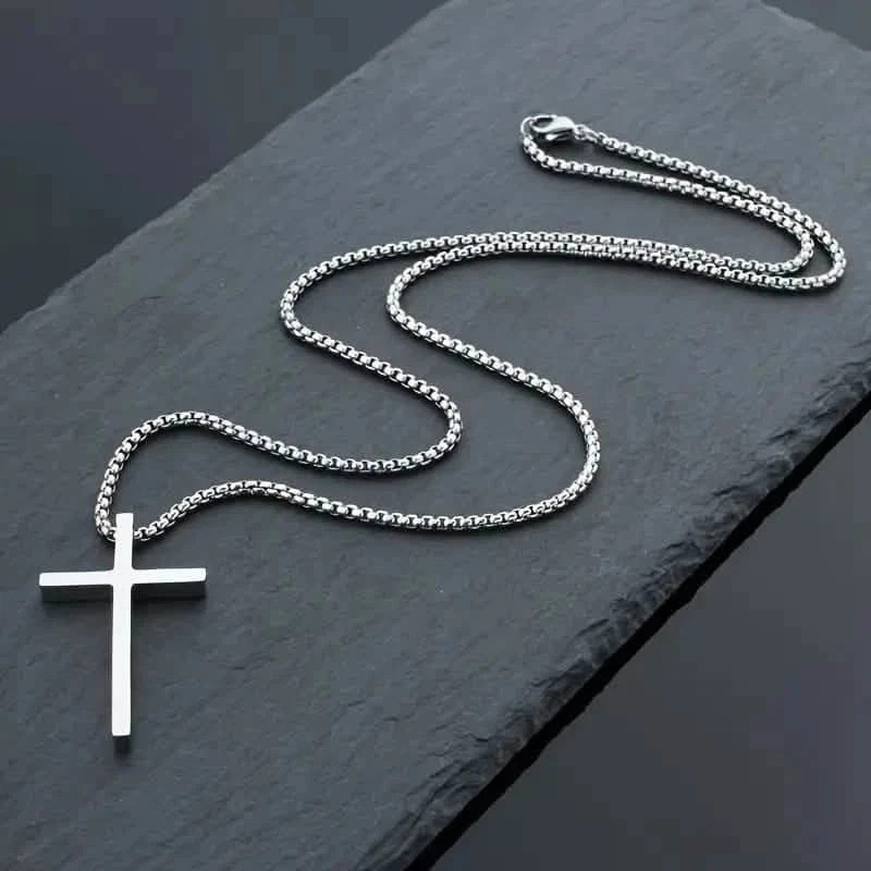 Men’s Fashion Stainless Steel Cross Pendant Necklace 24″ Chain
