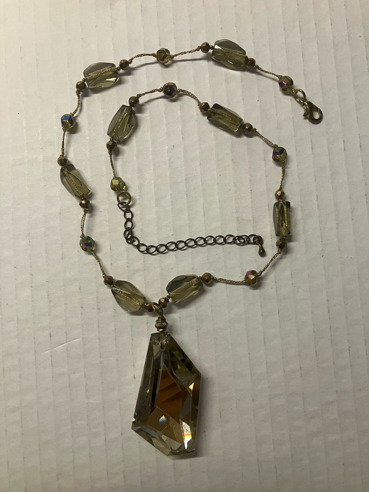 Asymmetrical Sparkling Smokey Crystal Pendant 17”-20” Crystal Bead Necklace VTG