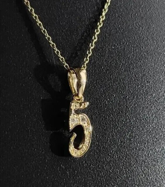 0.30Ct Round Cut Simulated Diamond 5 Number Charm Pendant 14k Yellow Gold Plated