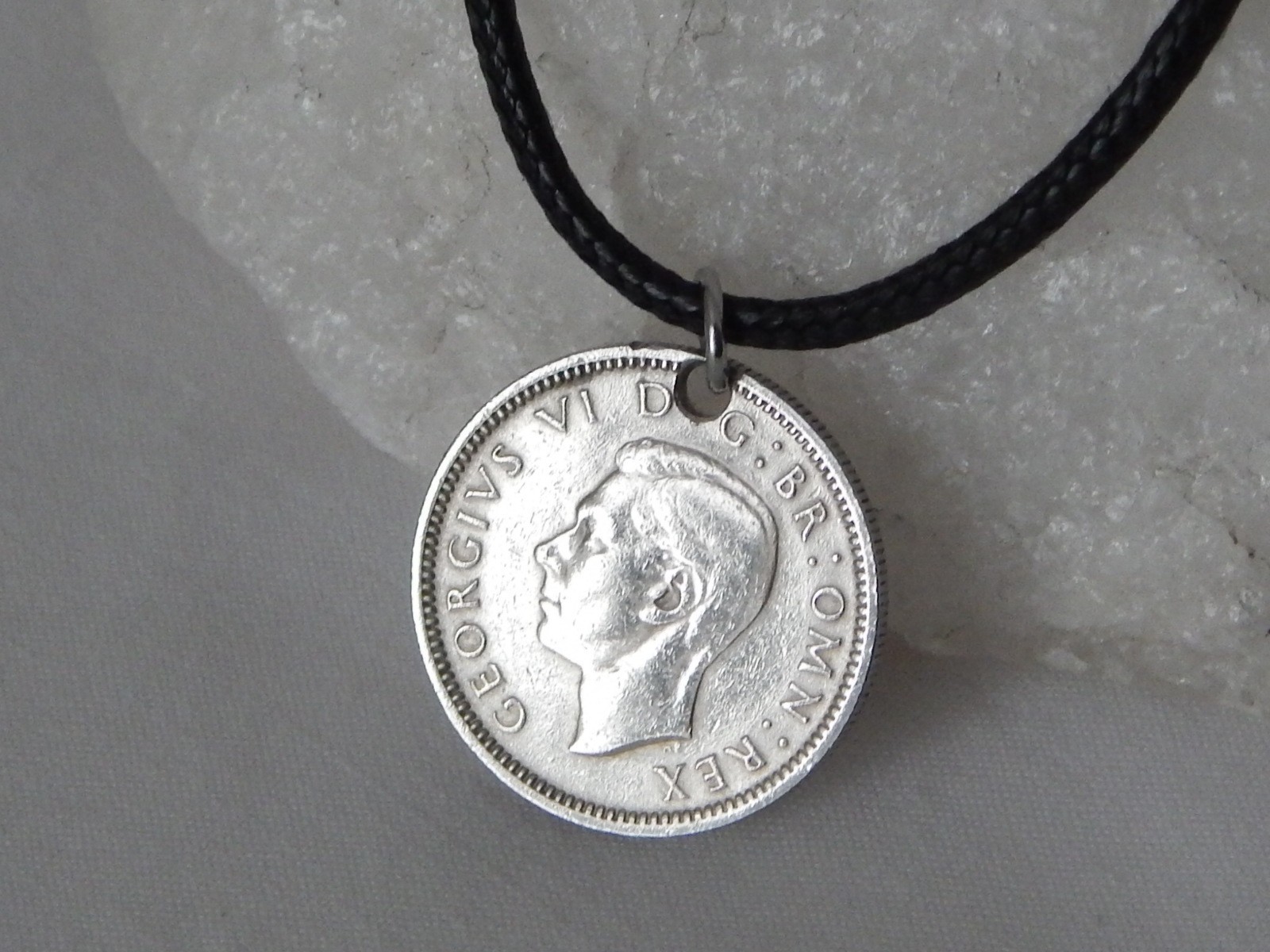Antique 1949 Great Britain 6 Pence Coin Pendant Necklace #222