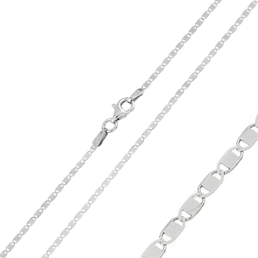 Sterling Silver Rhodium Finish 1.6mm Oval Flat Link Chain Necklace,Made in Italy