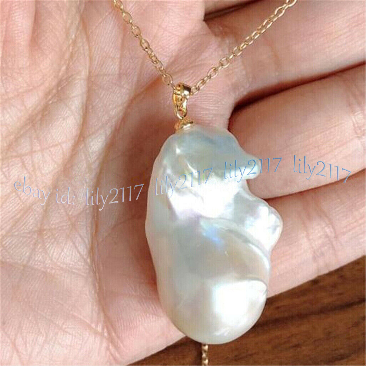 Huge 20-25mm Natural White Baroque Pearl Necklace 18KGP Chain 18” Fashion Women