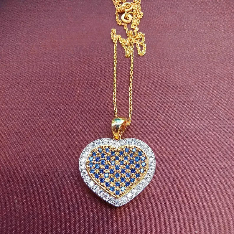 3.00Ct Round Cut Pendant Necklace Simulated Sapphire In 14k Yellow Gold Plated