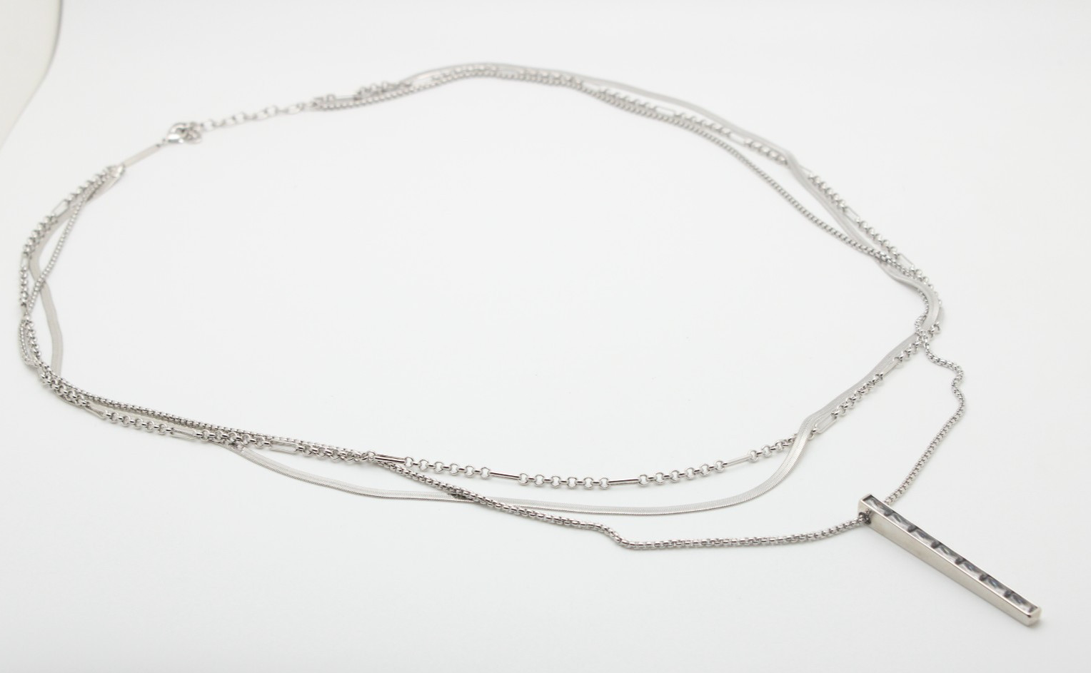 Kendra Scott Silver Tone Box Herringbone Rolo Paperclip Chain Crystal Necklace