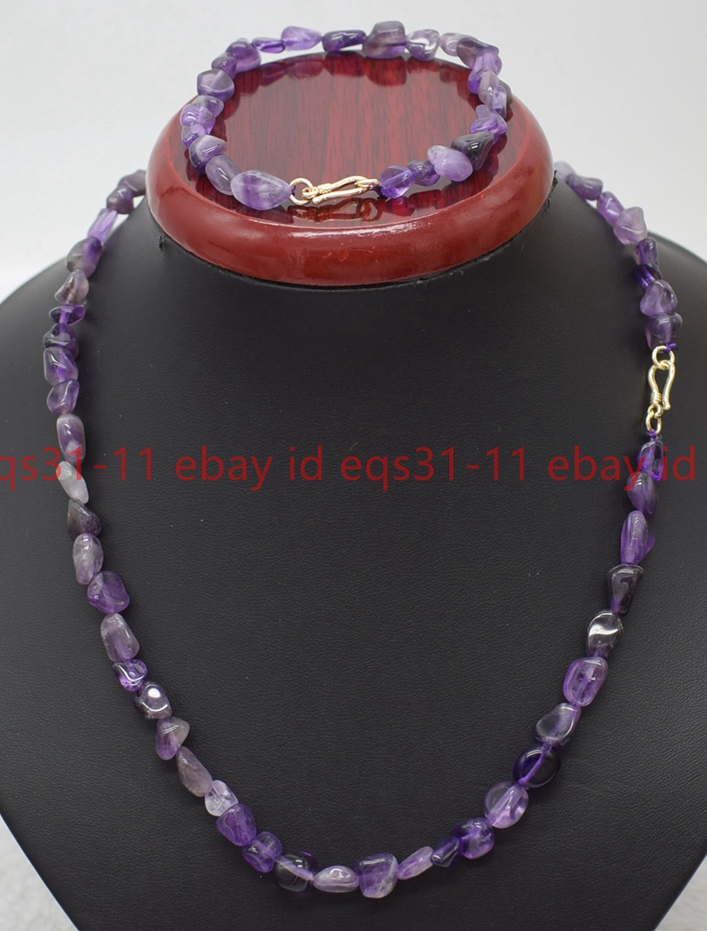 Natural 6-10mm Amethyst Round Gemstone Beads Necklace 18” Bracelet 7.5” Set