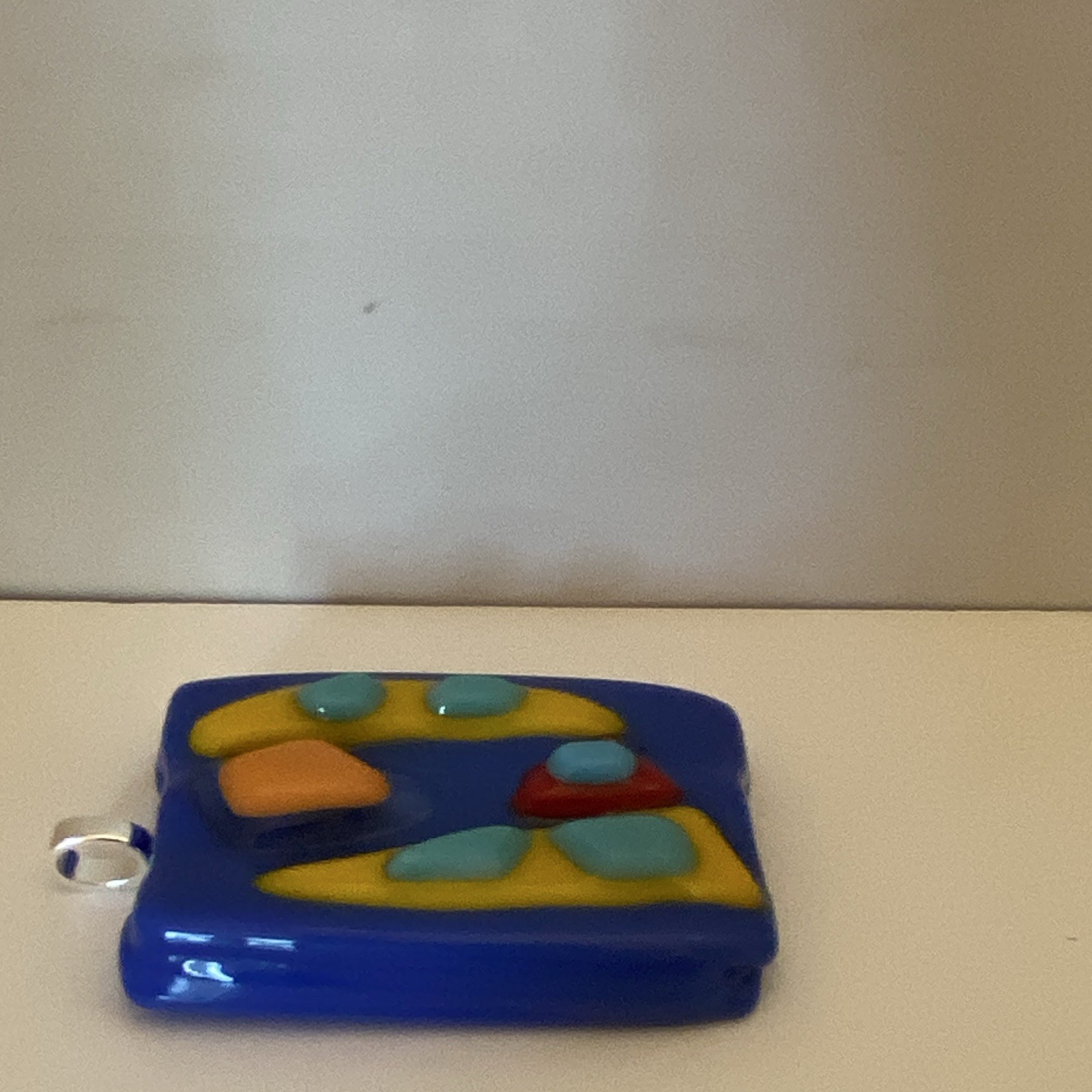 Fused Glass Pendant Silver Tone Bail Multicolor Art Design Handmade; Artisan