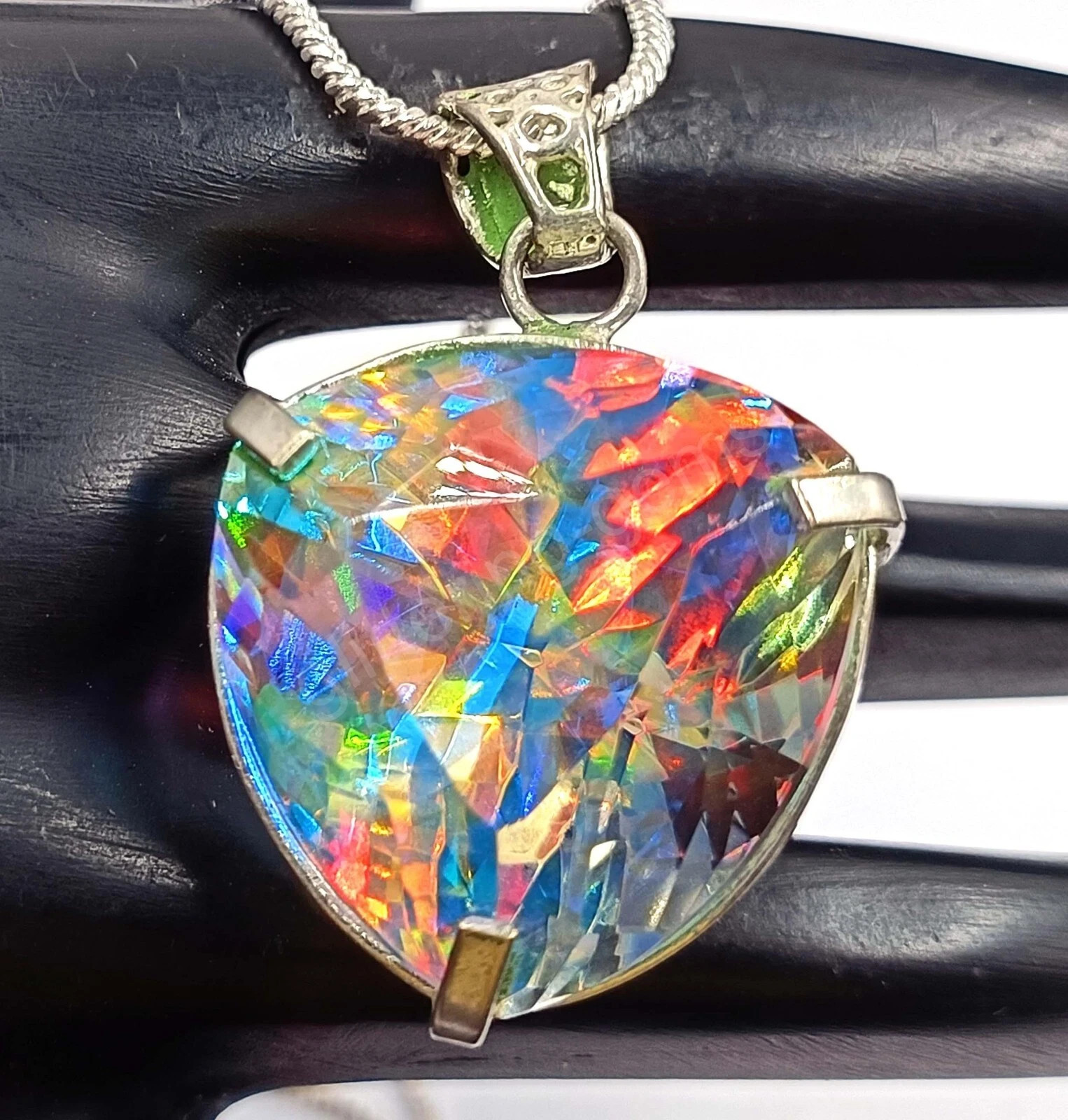 Natural Trillion Mystic Topaz 84.50Ct+ 925 Solid Silver Rainbow Pendant Gemstone