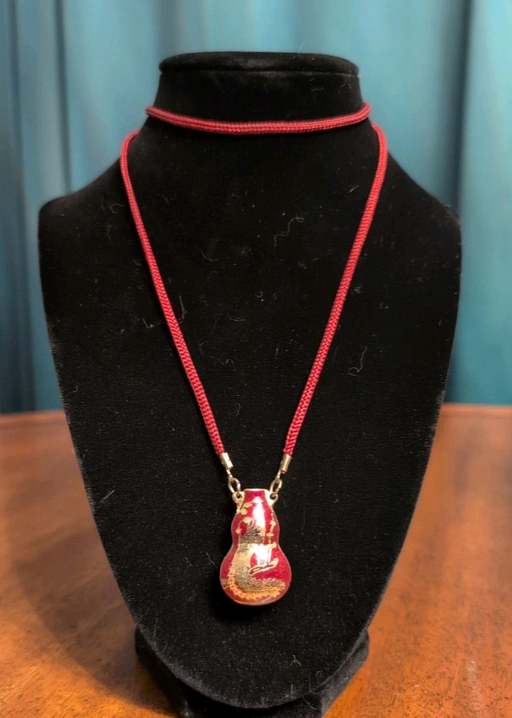 Vintage Chinese Cloisonné Vase Pendant Floral & Bird Enamel Brass SSE