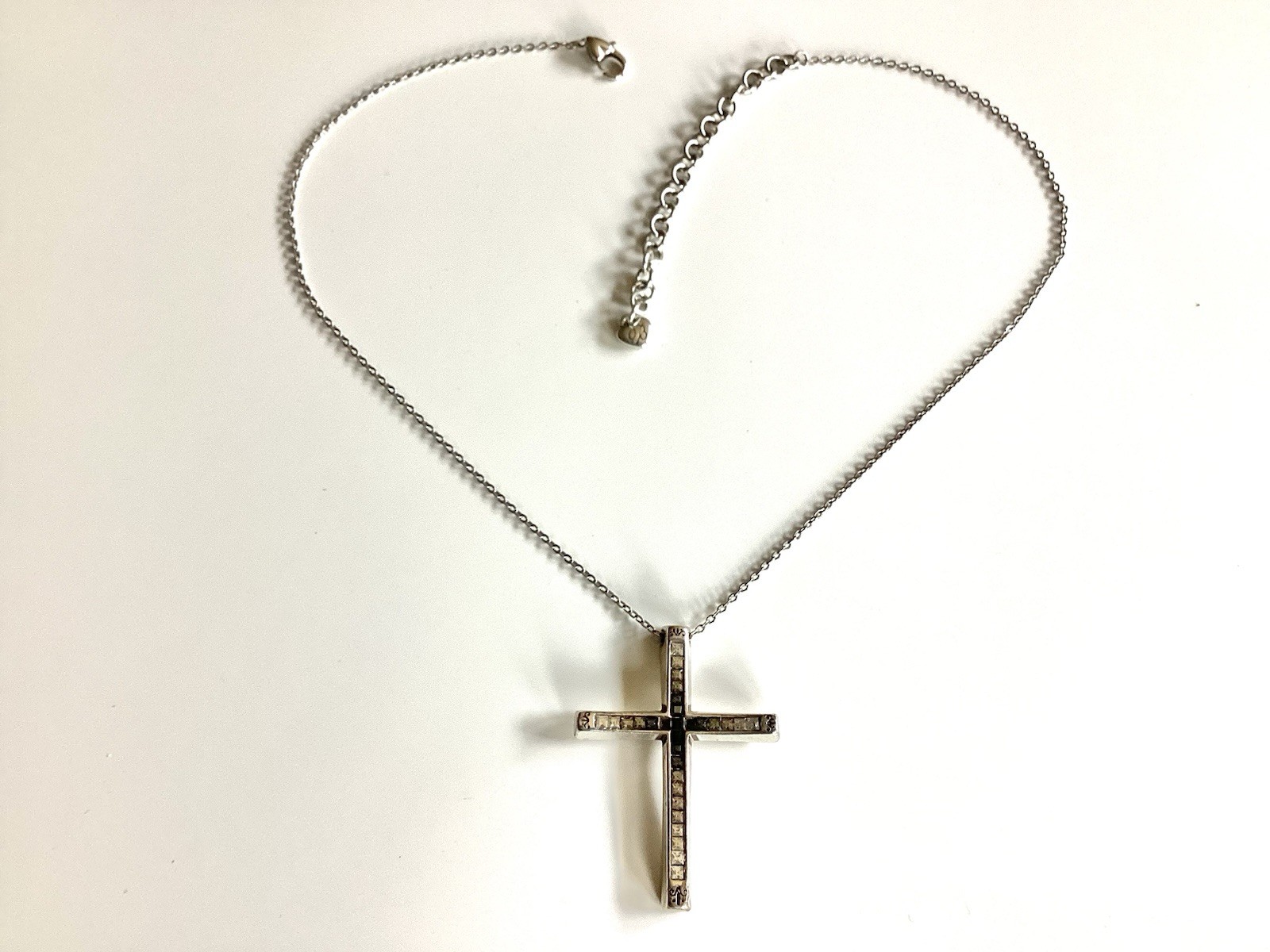 Brighton Spectrum Cross Necklace Clear Grey Black Crystals Silver Reversible