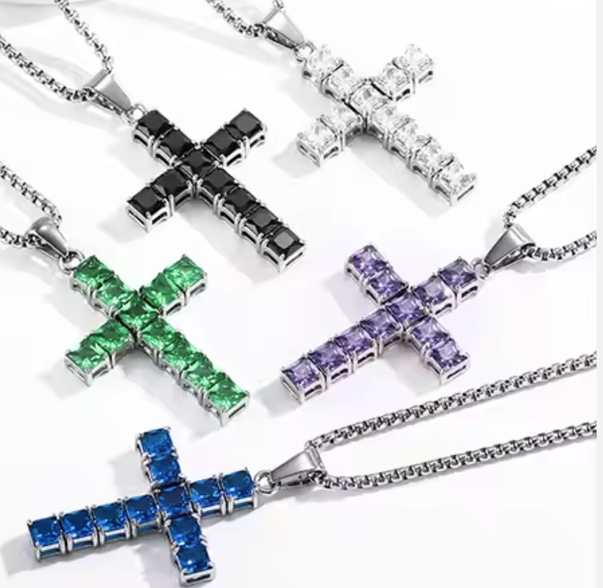 Stainless Steel Cross Pendant with 50 cm rounded box chain