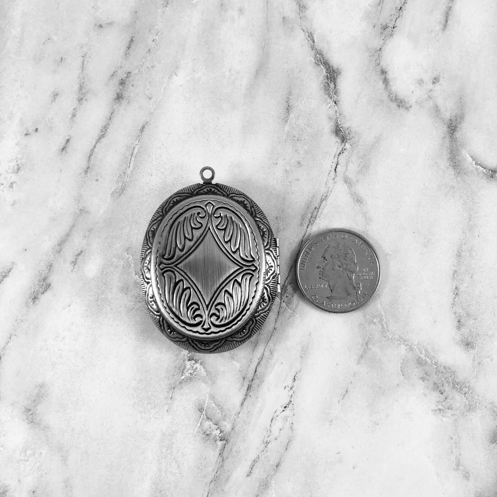 Black Horse Cameo Locket Necklace, Antique Silver, Memory Photo Keepsakes Box