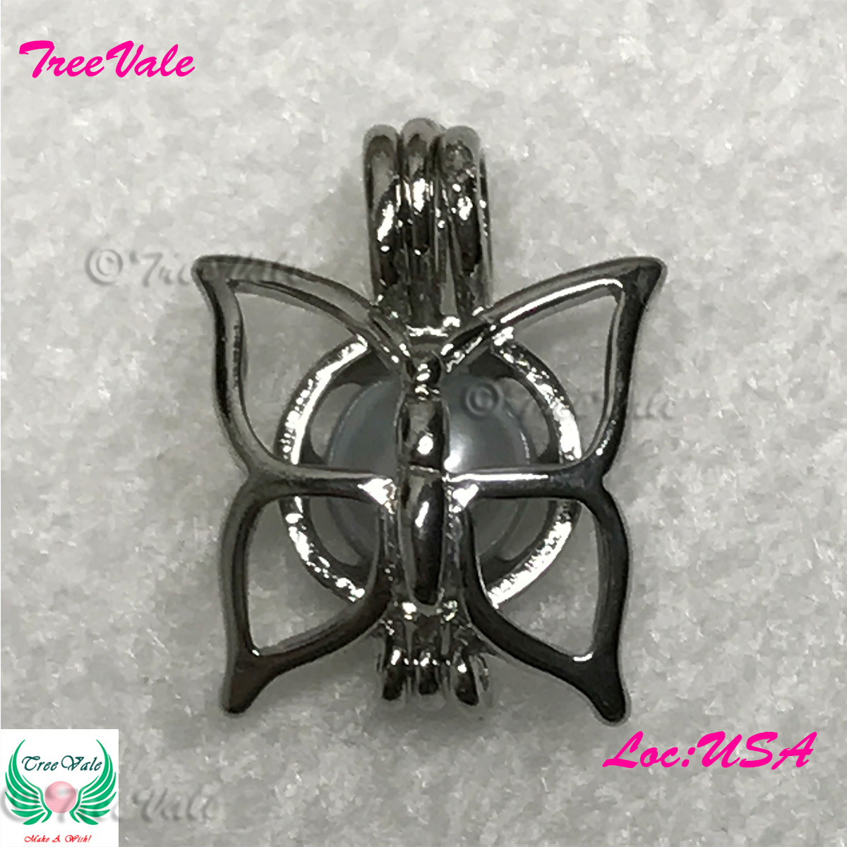 Magnificent Butterfly – Silver Plated – Locket Pearl Cage Pendant – Hold 6- 7mm