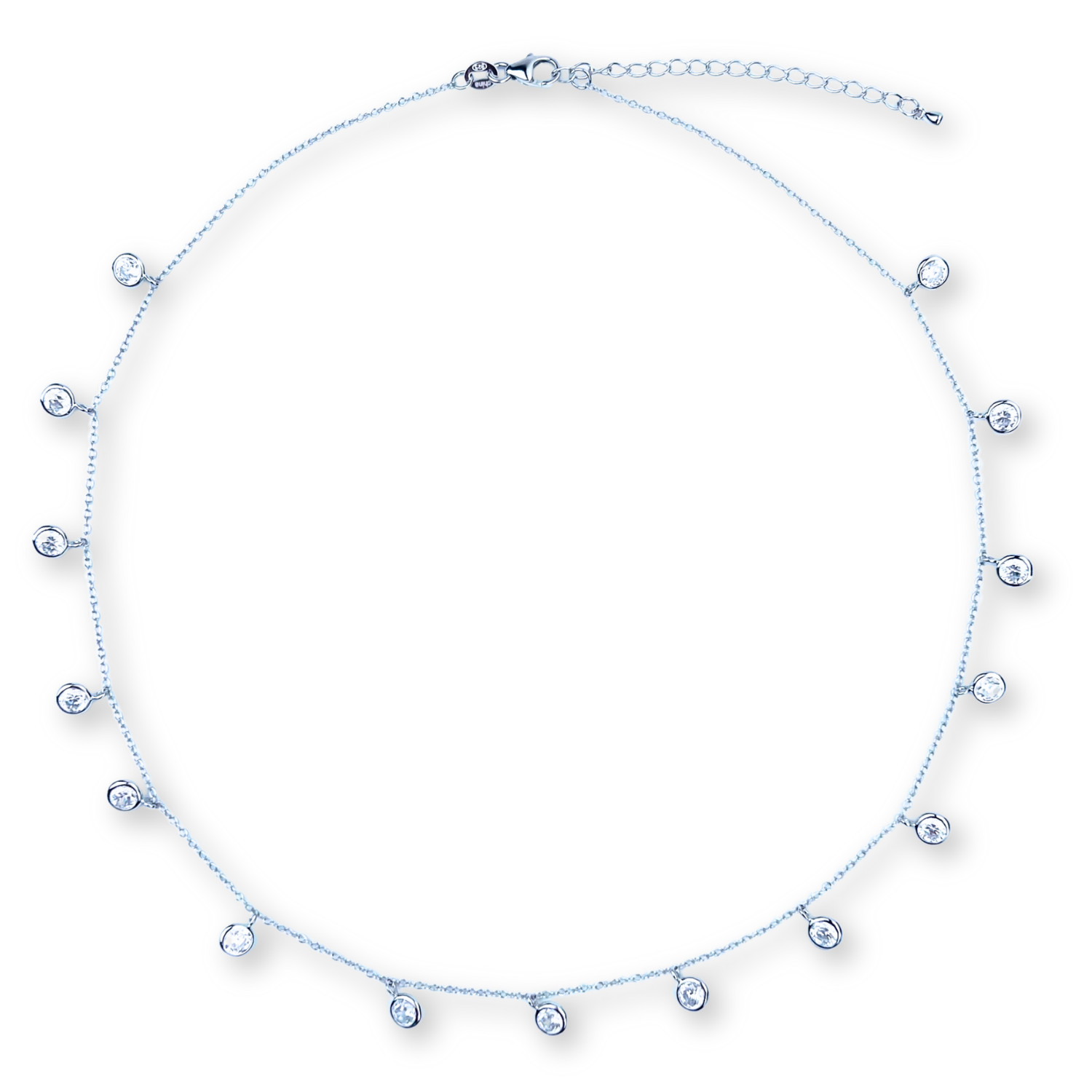 Delicate 925 Sterling Silver Necklace with 15 Flawless Cubic Zirconia Stones