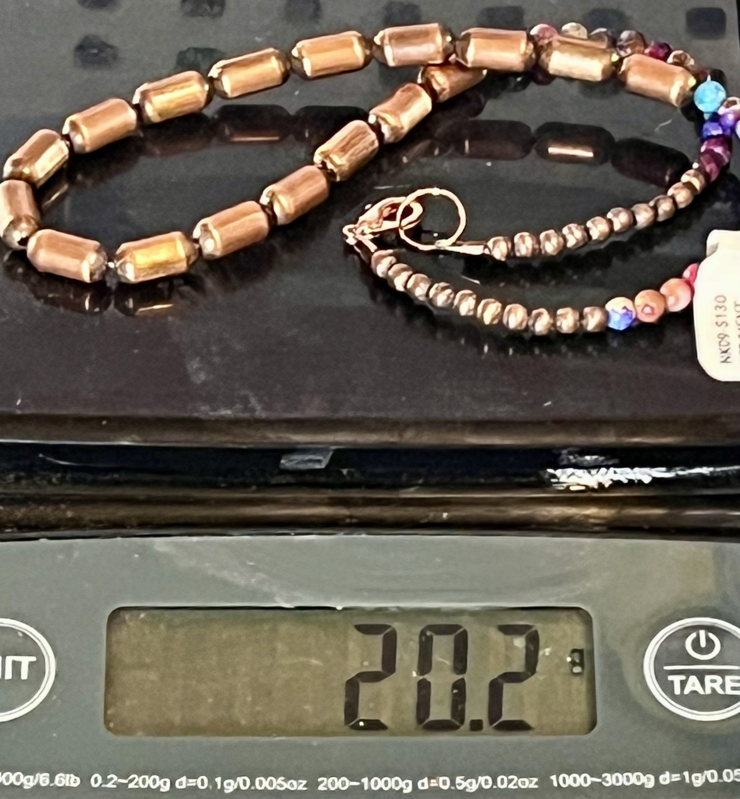Sea Sediment Jasper Beaded Copper Barrel Bead Necklace Round Multicolor- 15 in