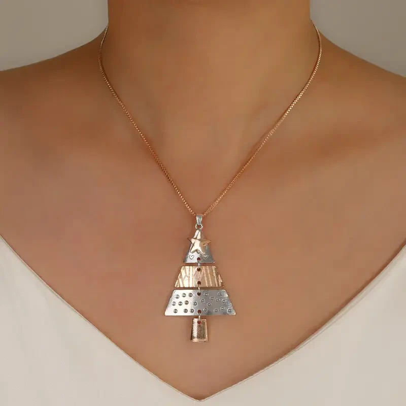 Festive Alloy Christmas Tree Necklace Holiday Theme Christmas Party Gift New