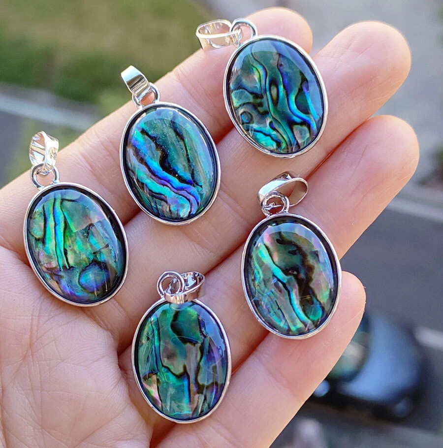 BULK !! Abalone Shell Gemstone Pendant Wholesale Lot 925 Silver Plated Jewelry