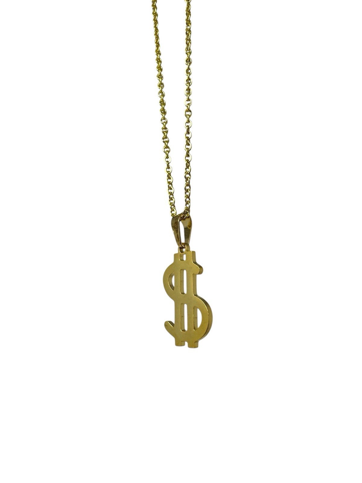 Dollar Sign Necklace Stainless Steel Pendant Chain Gold or Silver Tone Unisex