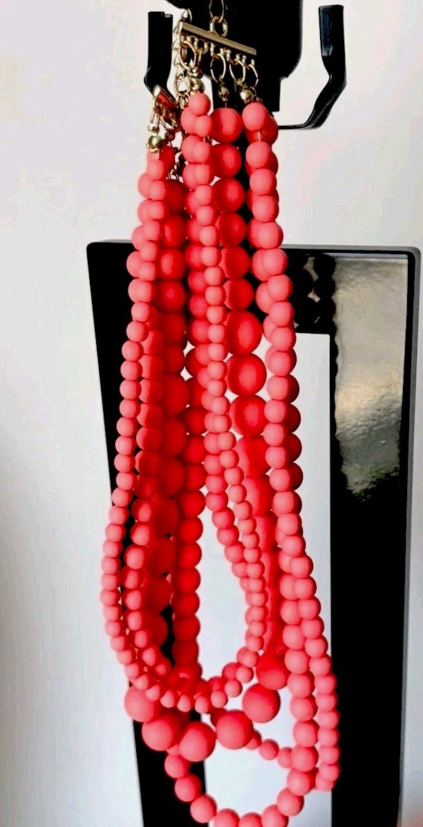Charming Charlie Coral Colored Beaded Necklace- Multi Strands- 16-20 In Length