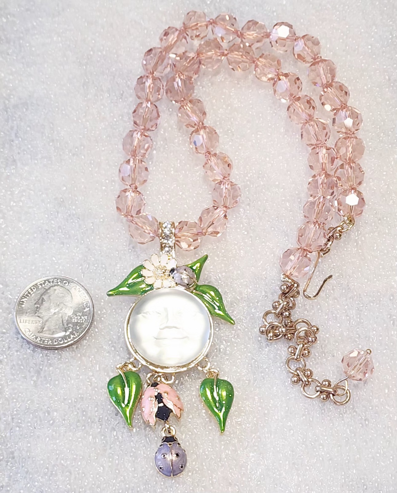 Kirks Folly Signed Moon Face Ladybug Strawberry Flower Dangle Pendant C343