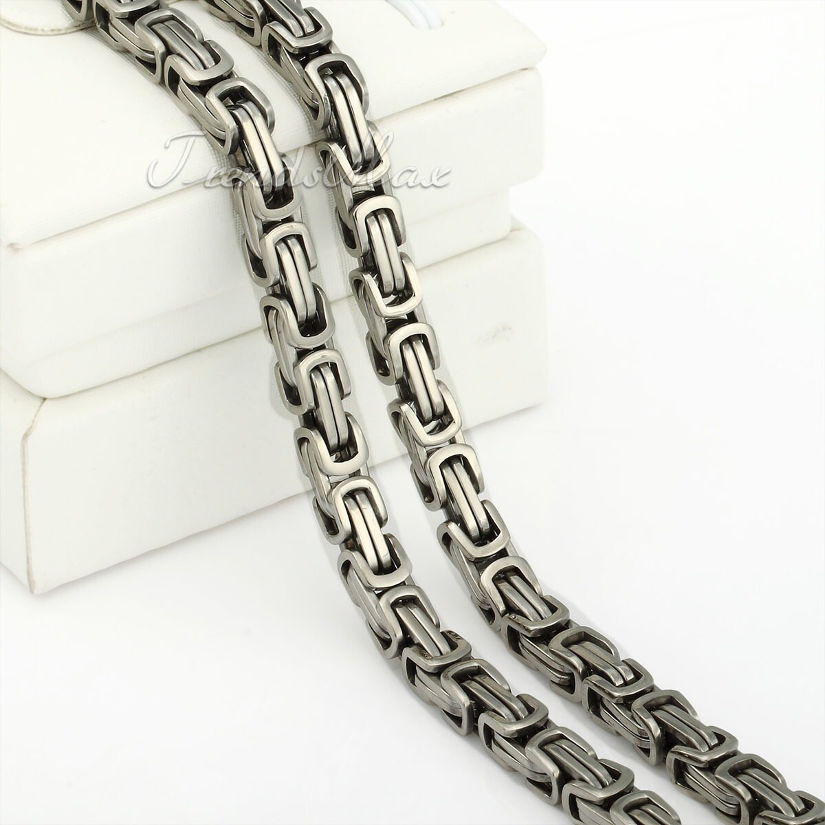 18-30″ MEN Stainless Steel 5mm Silver/Gold Plated Byzantine Box Chain Necklace
