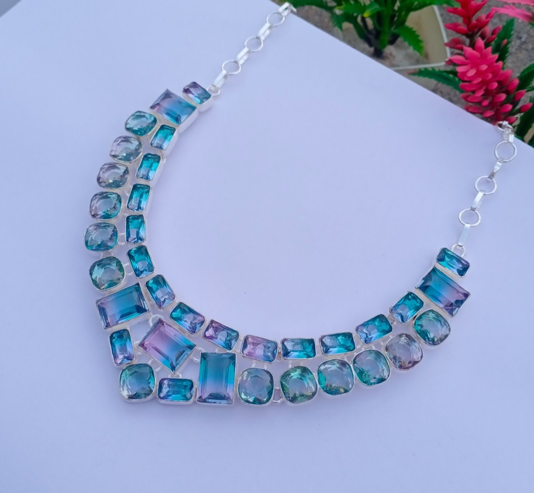 Beautiful Bi-Color Gemstone 925 silver Handmade Necklace Jewelry