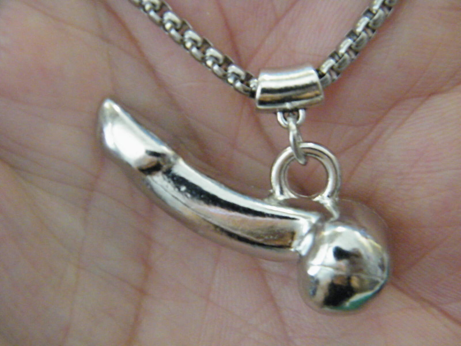 BIG PENIS Necklace Silver Dick Charm Males Junk Gay Party Gift 22″ Box Chain NEW