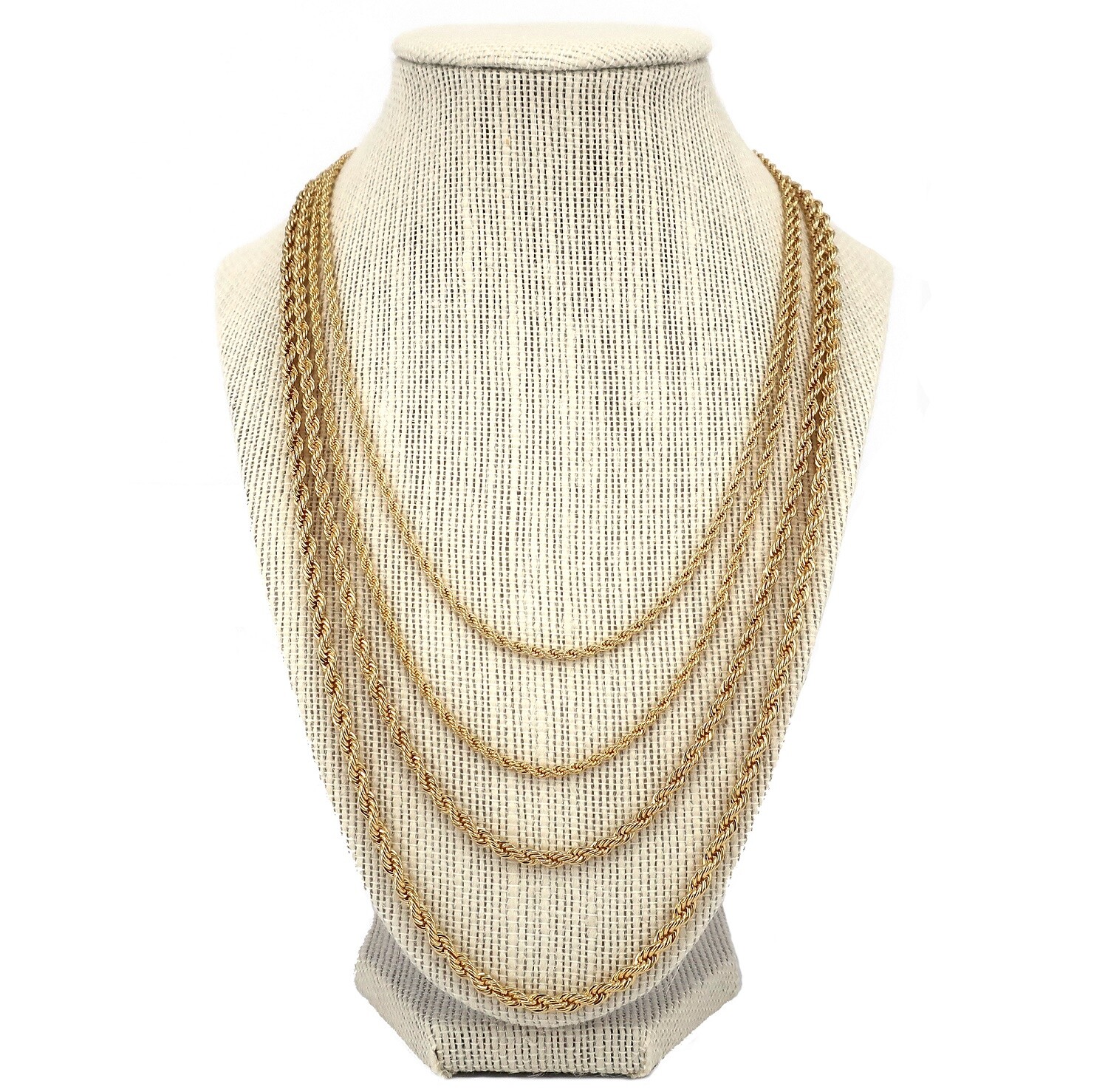Men’s Rope Chain Necklace 2.5mm 3mm 3.5mm 4mm 14k Gold Plated 18″, 20, 24, 30″