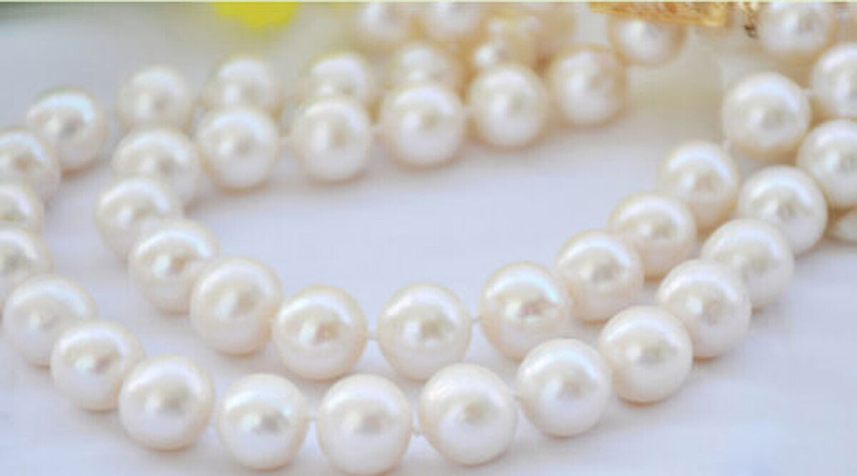 Long 34 inch 10-11mm akoya white round freshwater cultured pearl necklace