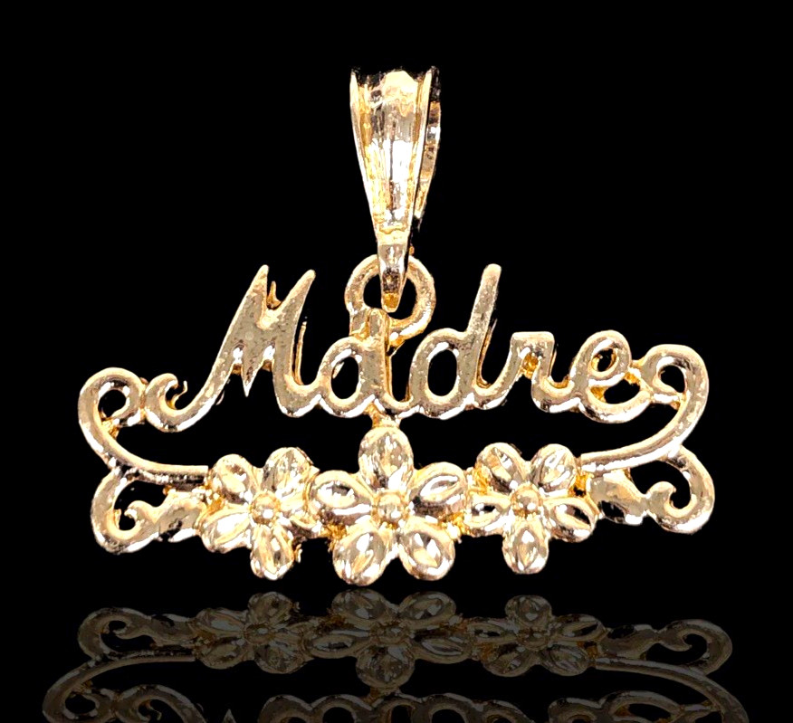 Gold “Madre” Letter Flower Pendant Charm