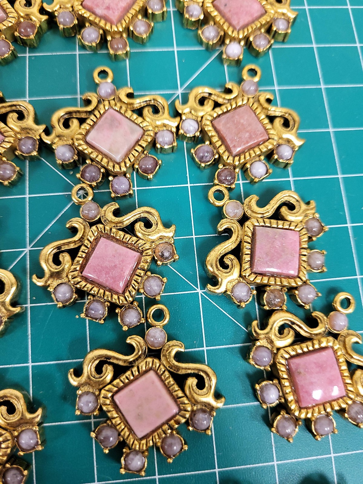 Lot 2- Vintage Pendants Gold Tone Pink Stone Charms Jewelry Making Supplies Bulk