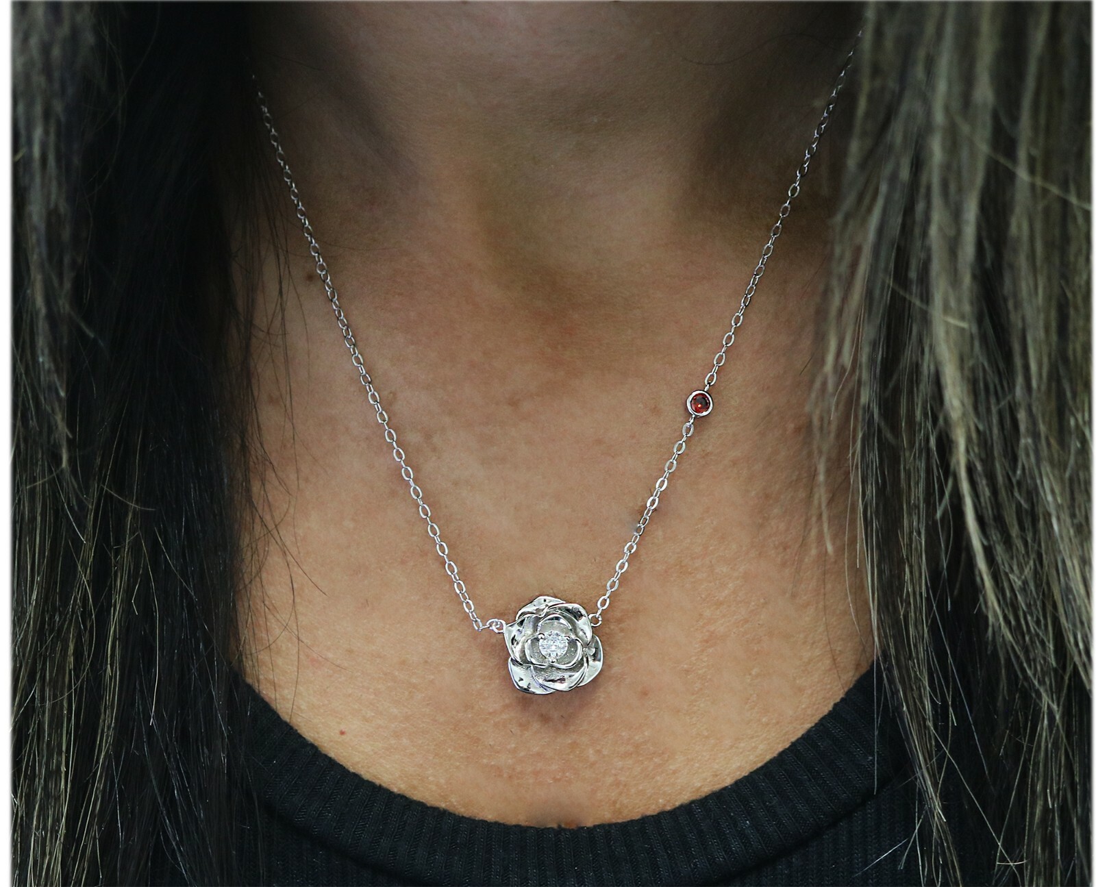 Sterling Silver CZ Stone Flower Pendant Necklace Jewelry Gift For Women – 18″