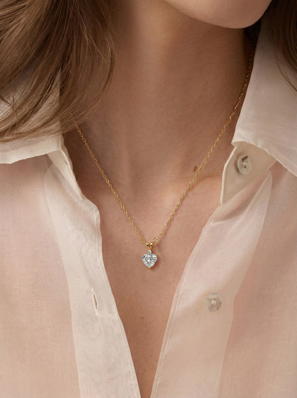 Gold Heart Necklace with Simulated Diamond, Romantic Diamond Pendant For Women