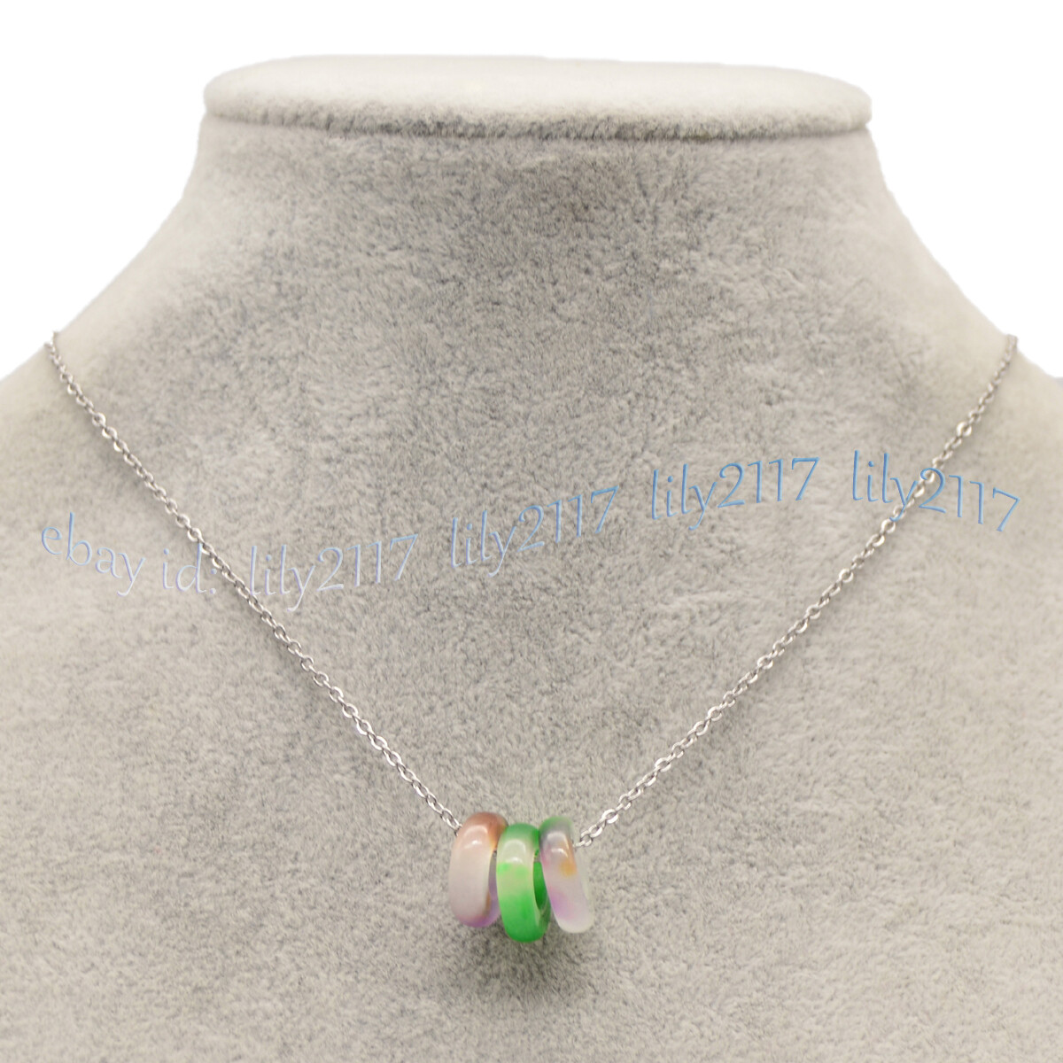 Natural Multicolor Jade 13mm Donut Dangle Pendant Necklace 925 Silver Chain 17”