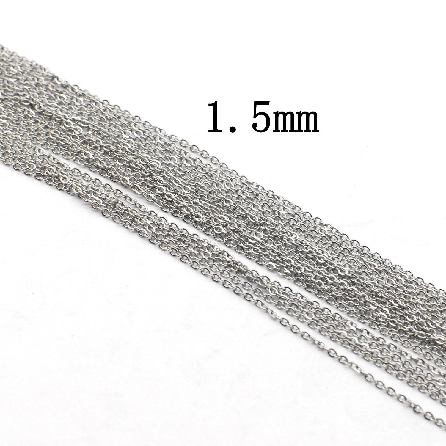 9PCS Stainless Steel Silver Tone Flat Cable Necklace 16″/18″/20″/22″ Wide 1.5mm