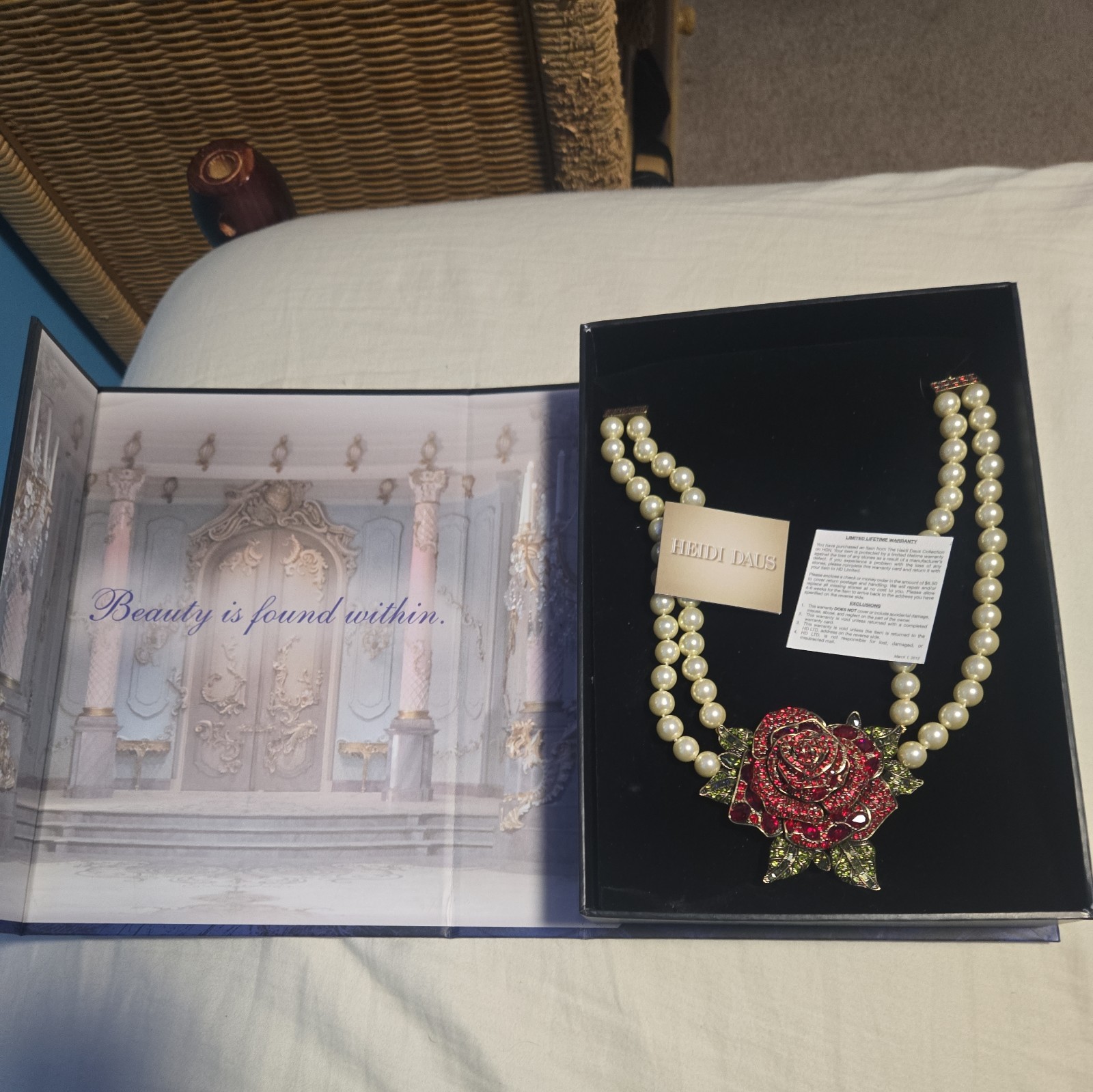 RARE Red Rose Heidi Daus Pearl Necklace Enchanted Beauty and The Beast NIB