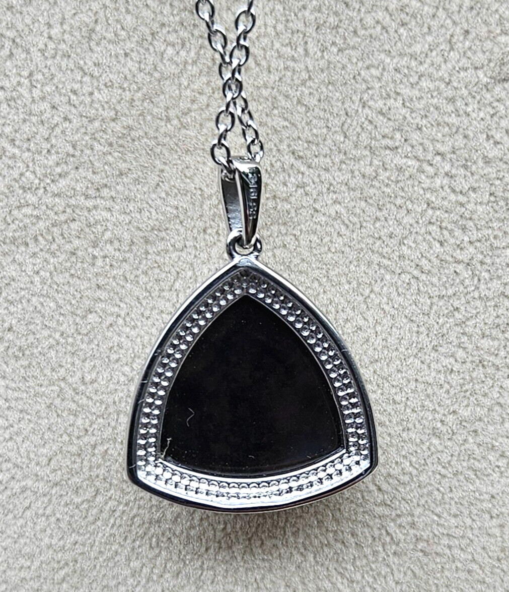 Natural Velvet Obsidian Trillion-Cut Pendant Necklace 20 In. in Stainless Steel