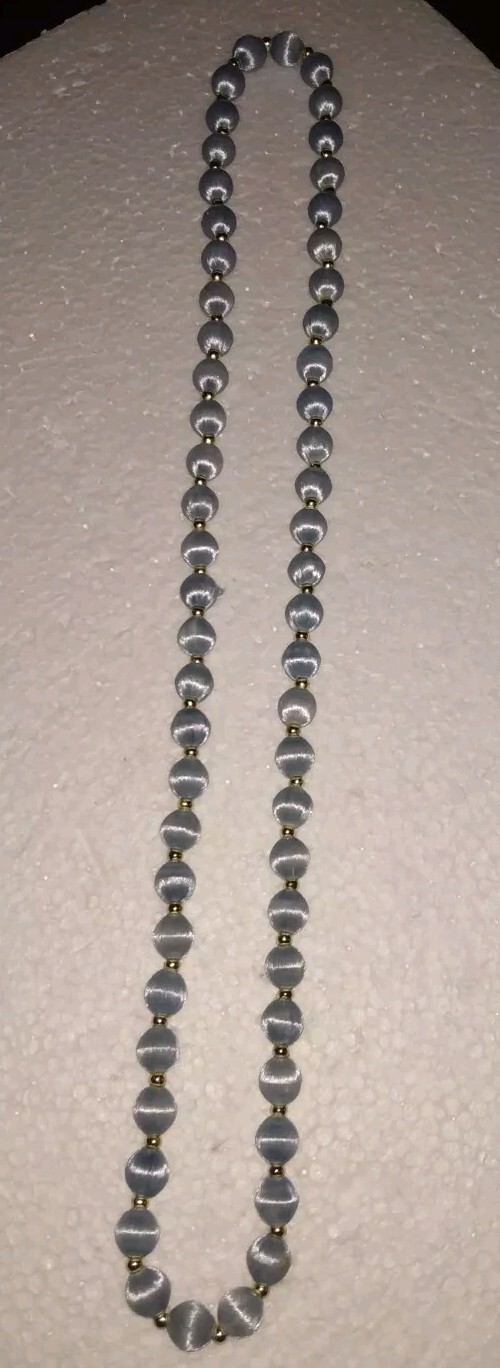 2 Necklaces W/ Silk Satin Thread Over Beads 28″ In Pastel Blue & Multicolors.