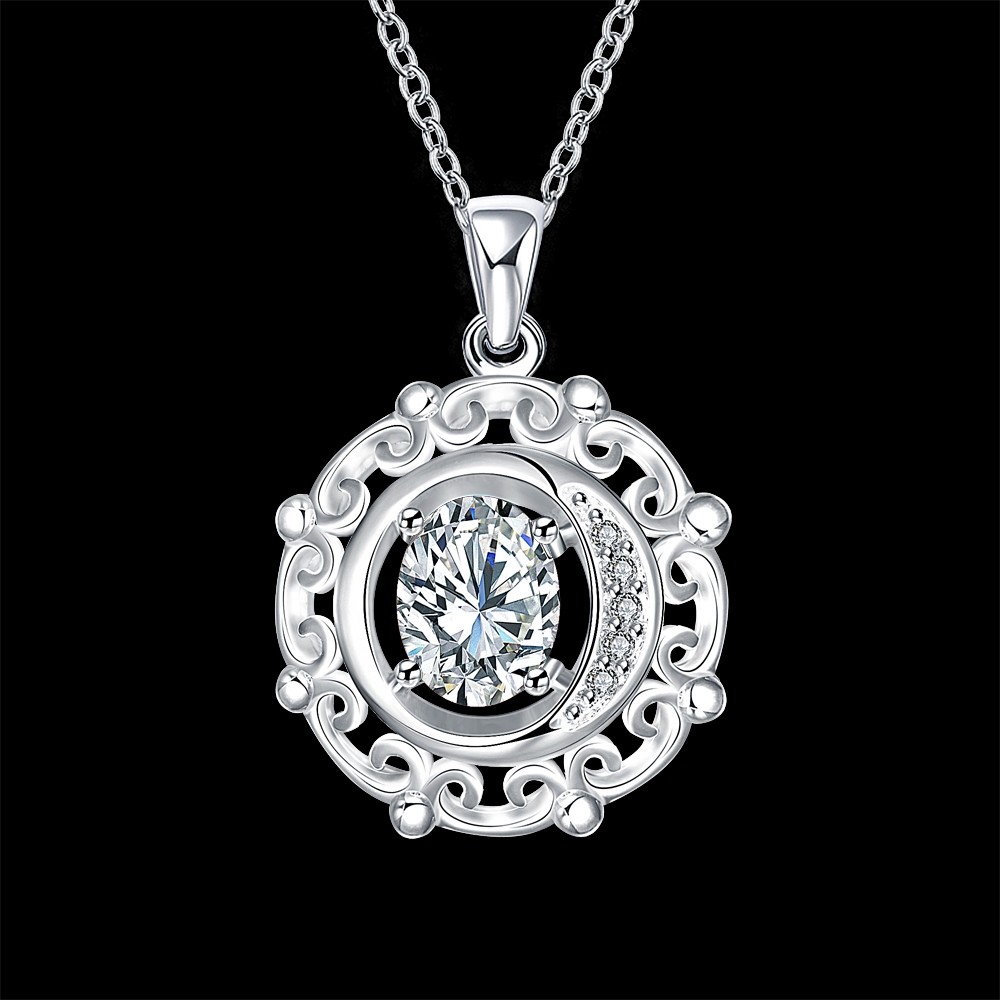 Antique 925 Sterling Silver SF Filigree CZ Pendant Necklace Gift Woman N-A679