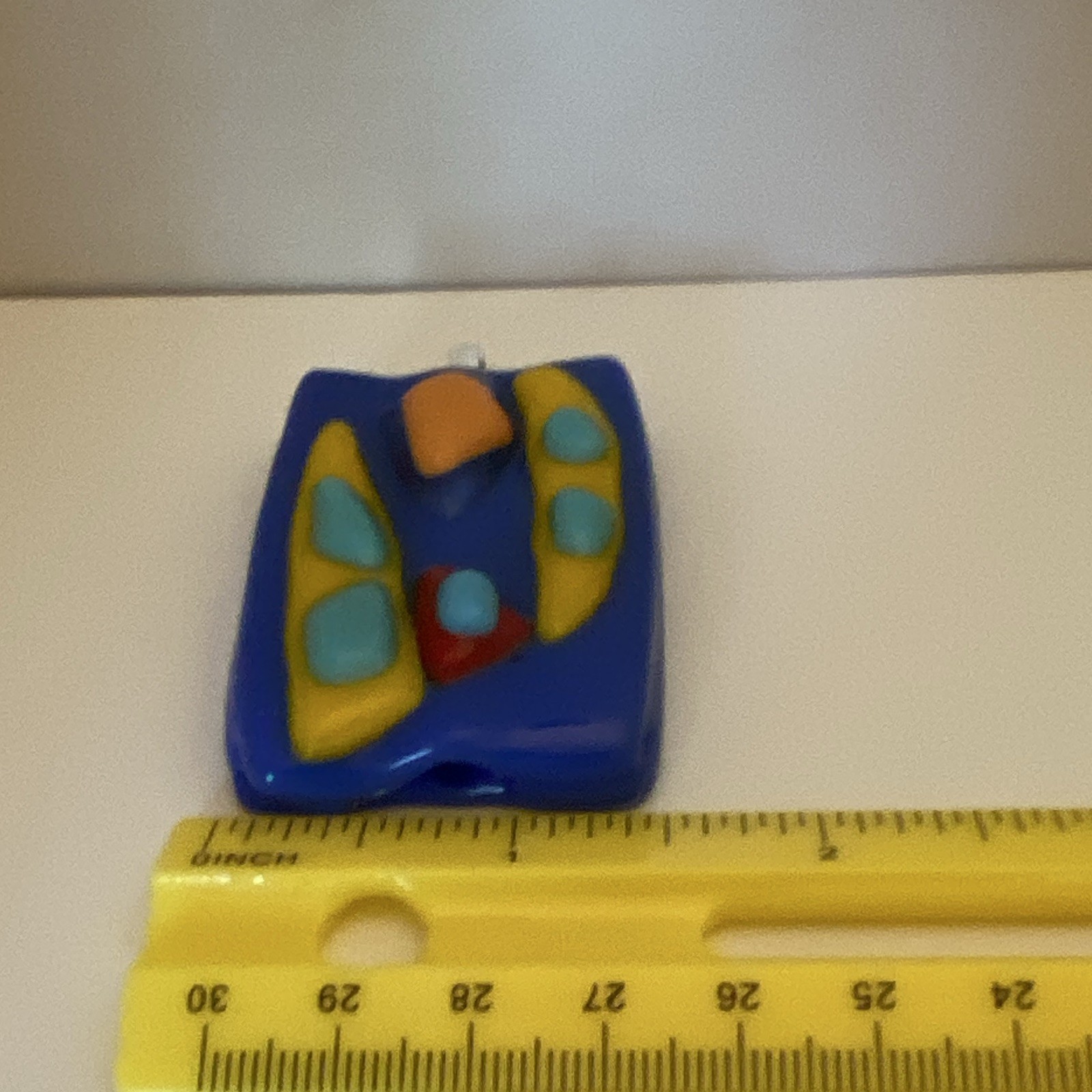 Fused Glass Pendant Silver Tone Bail Multicolor Art Design Handmade; Artisan