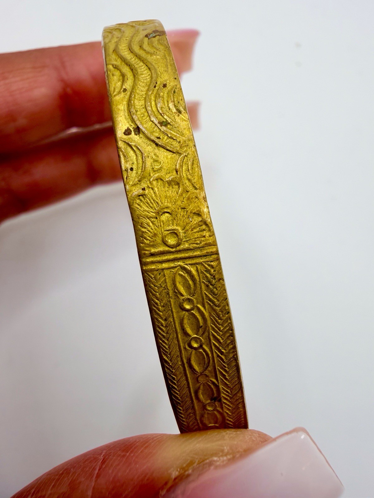 Brass Gold Egyptian Antique Cuff Bangle Bracelet Hyieroglypics Estate Item