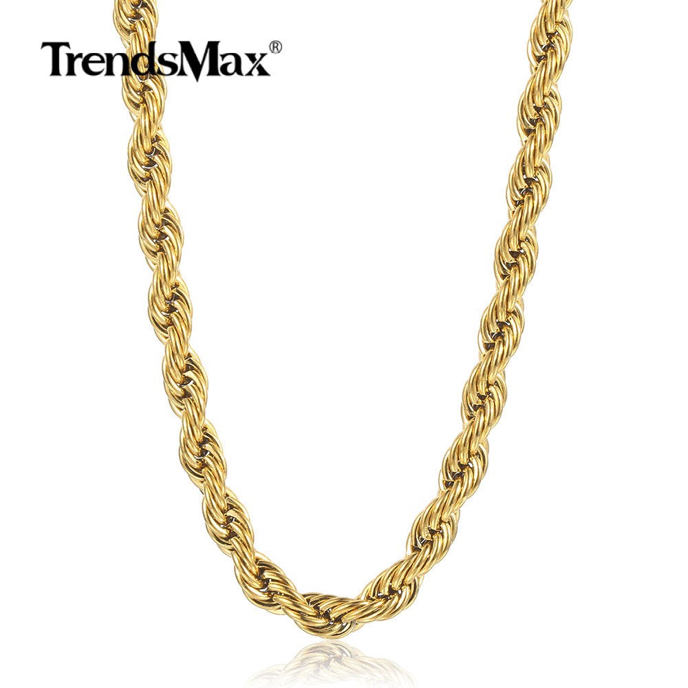 Gold Plated Stainless Steel Rope Chain Necklace 3/5/7mm 16-30″ Choker Men Women